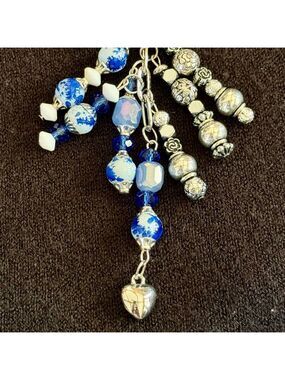 NEW Sky Blue Heart Crystal Beaded Bag Charm Keychain Handmade One of a Kind (#7)